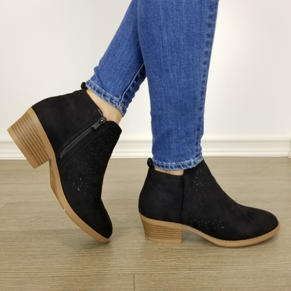 Black Suede Ankle Boots Laser cut Design - Picture 8 of 8